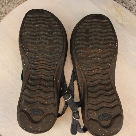 UGG Sefina Leather Thong Sandals Womens 8 Black Slingback - Picture 7 of 9
